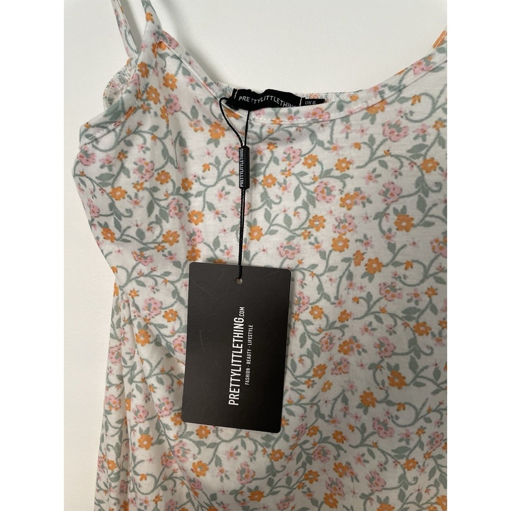 PRETTYLITTLETHING Women's Size 2 Dress Ditsy Floral Semi Sheer W Side Slits - Picture 6 of 11